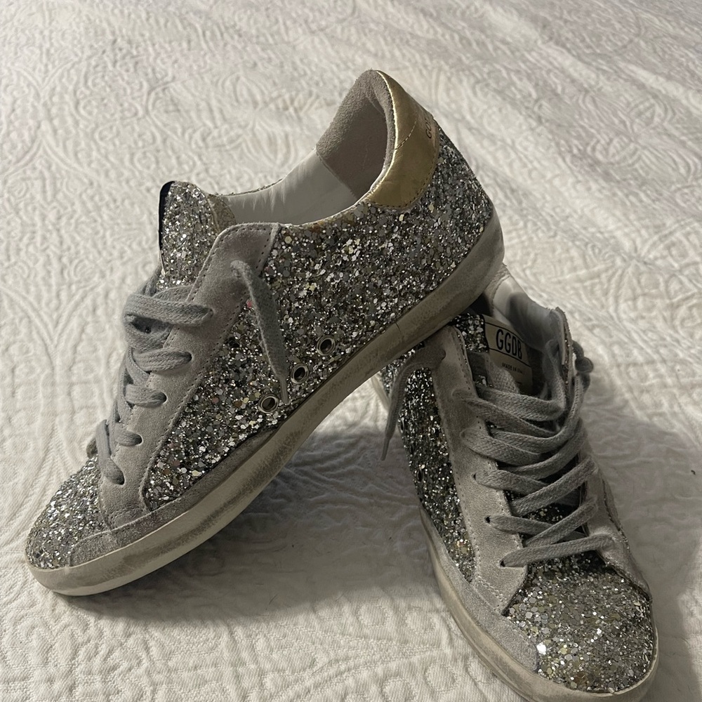 Golden Goose Silver Glitter Sneakers